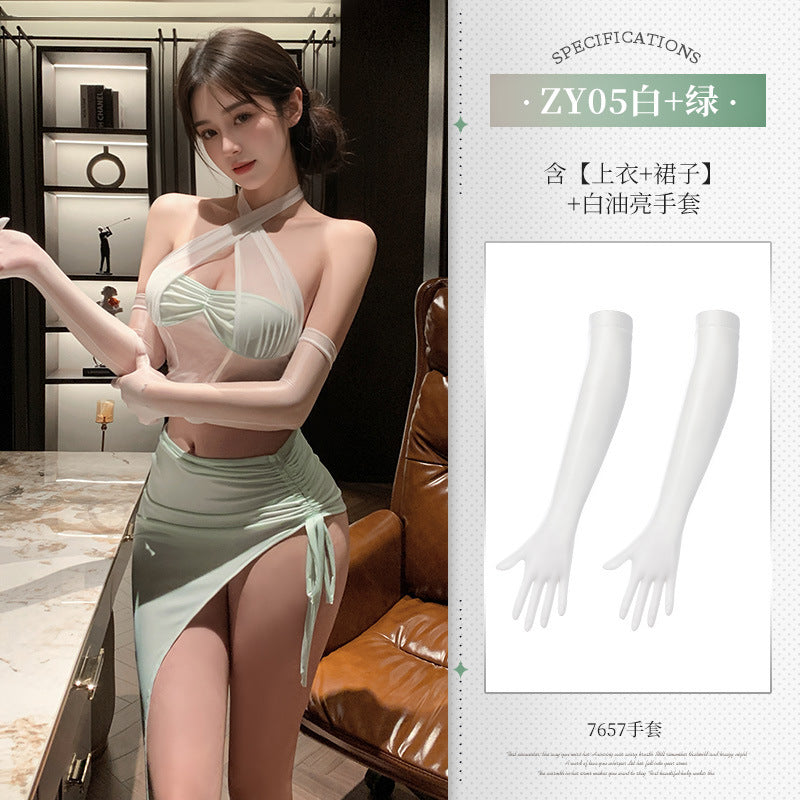 Image of Fei Mu personality drawstring can show the buttocks and cut the men's suit flirting sexy pure desire see-through pajamas ZY05 erotic underwear